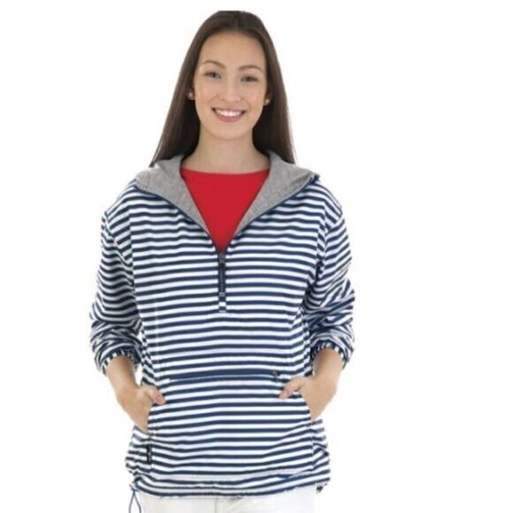 Charles River Apparel Chatham Anorak Spring Pull Over Stripe Jacket - Picture 1 of 6